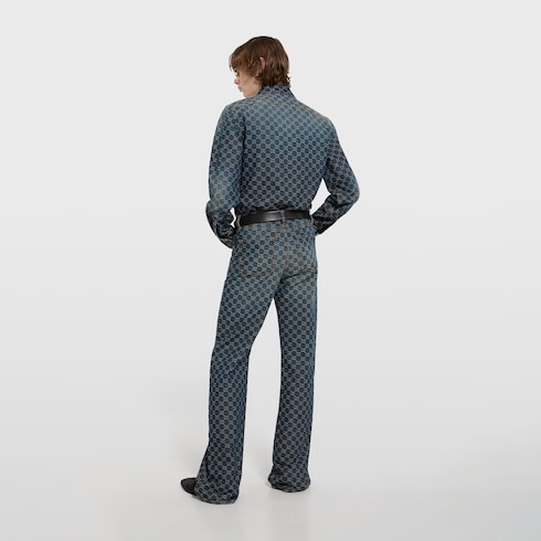 Camisa de jacquard de denim de algodón con GG