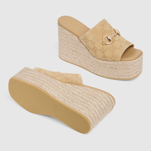 女士饰马衔扣防水台绳底鞋