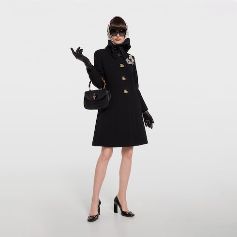 Wool natté coat with Double G button