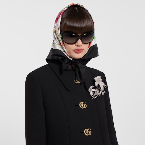 Wool natté coat with Double G button