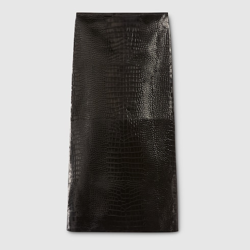 Crocodile-printed leather midi skirt