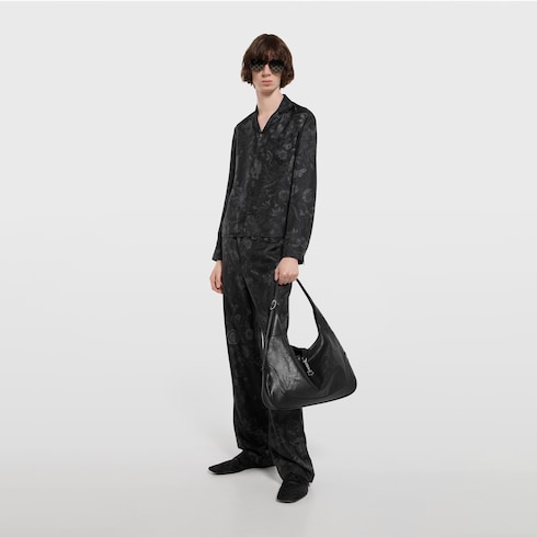 Printed silk twill bowling shirt