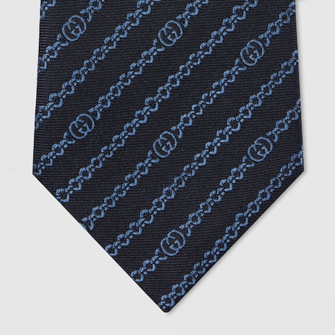 Interlocking G chain silk tie