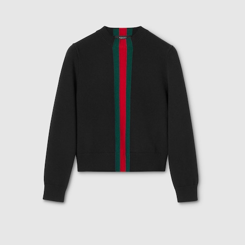 Jersey de punto fino de lana con tribanda Web