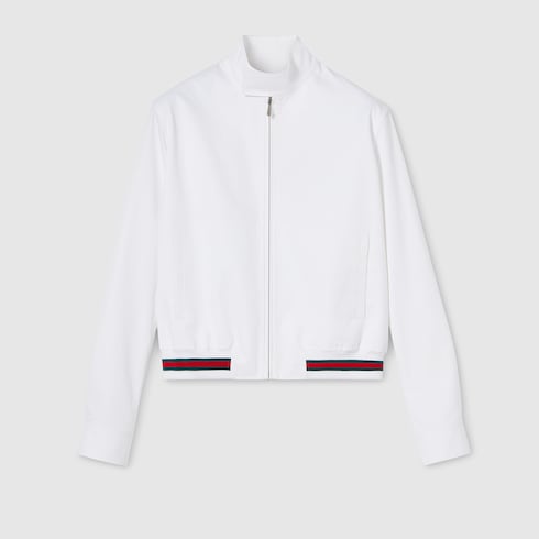 Chaqueta con zipper de sarga de algodón con tribanda Web