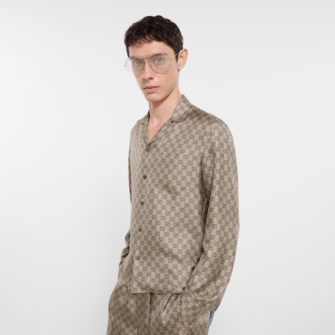 Camicia bowling in twill di seta con stampa