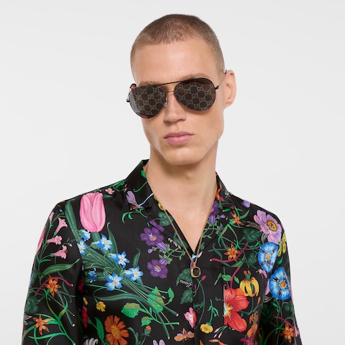 Camisa bowling de sarga de seda estampada