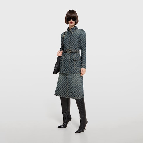 Falda de jacquard de denim de algodón con GG