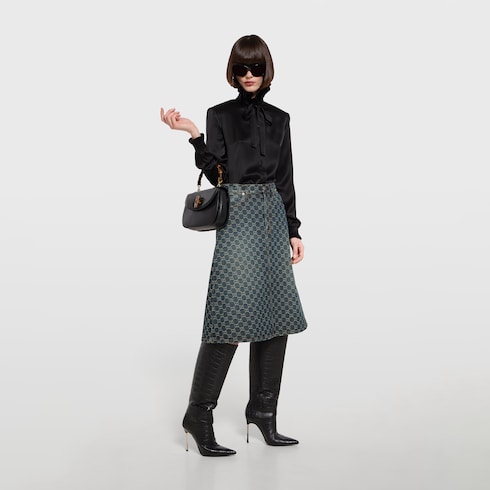 Gonna in denim di cotone GG jacquard