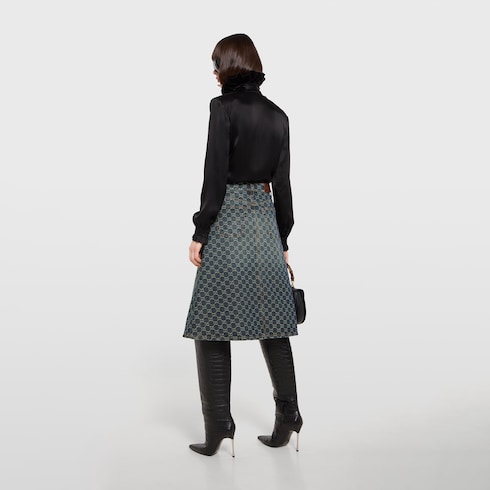 Falda de jacquard de denim de algodón con GG