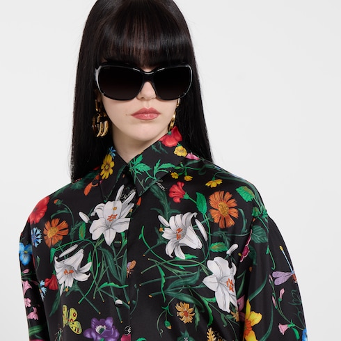 Printed silk twill shirt in multicolor | GUCCI® US