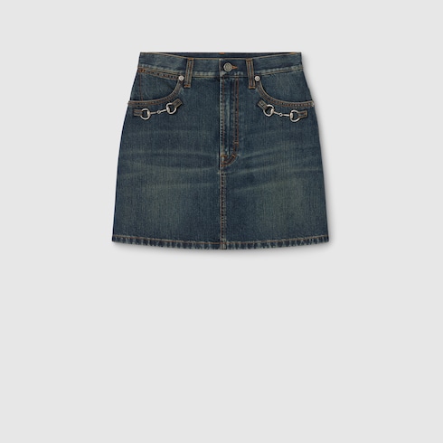 Cotton denim skirt with Horsebit