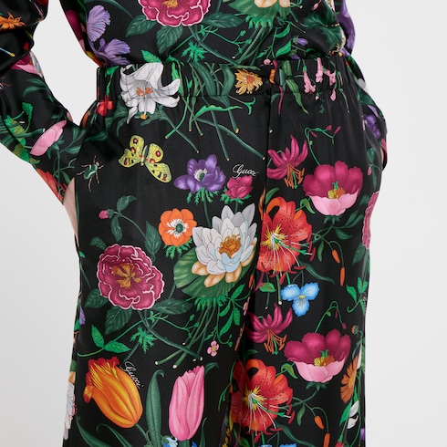 Printed silk twill pants