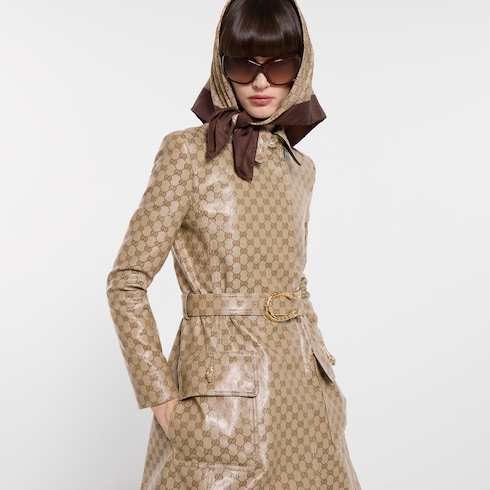 Coated GG cotton canvas fabric coat