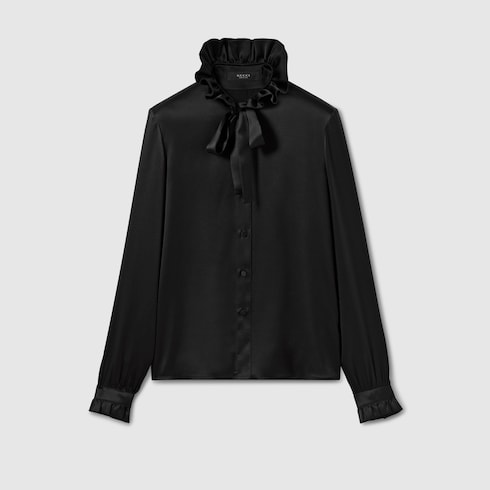 Camisa de satinado de seda con lazo