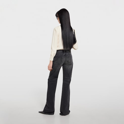 Bluse aus Seidensatin-Crêpe mit GG