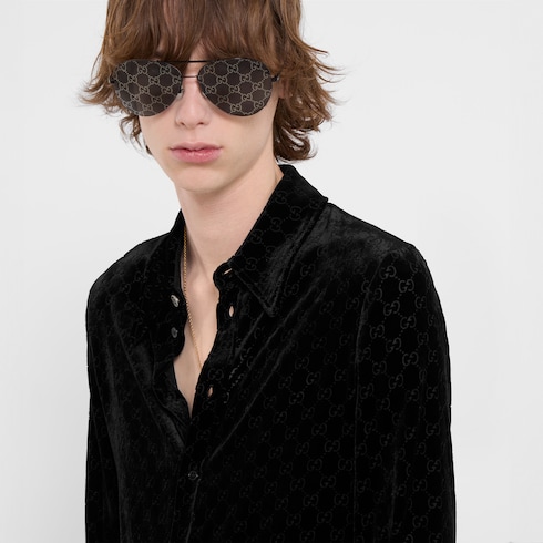 Camisa de terciopelo GG con efecto devoré elástico