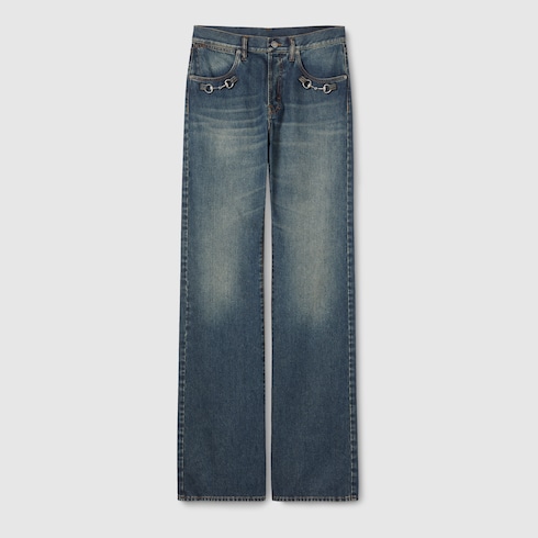 Pantalón de denim de algodón con Horsebit
