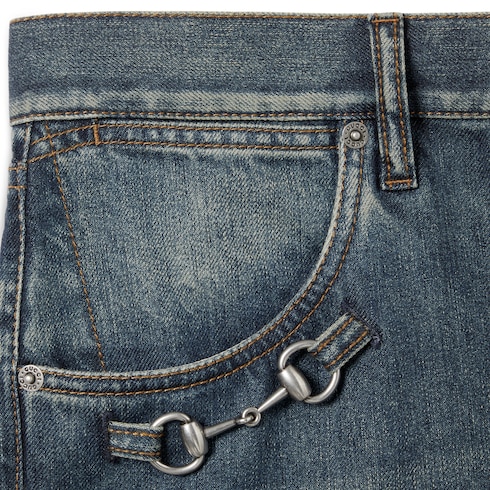 Pantalones de mezclilla de algodón con detalles de Horsebit