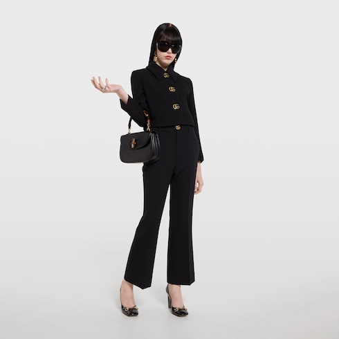 Crêpe wool pants with Double G button