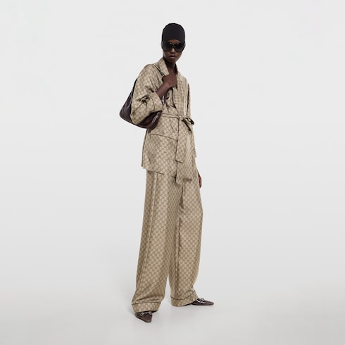 Printed silk twill leisure pants