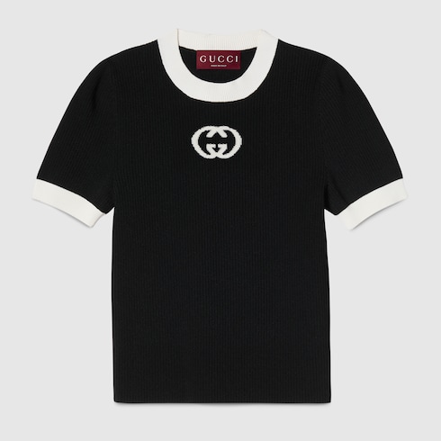 Geripptes T-Shirt mit Intarsie