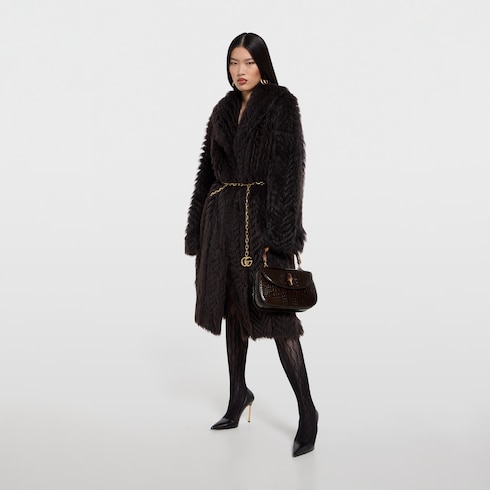 Gucci Bamboo 1947系列鳄鱼纹中号竹节手袋