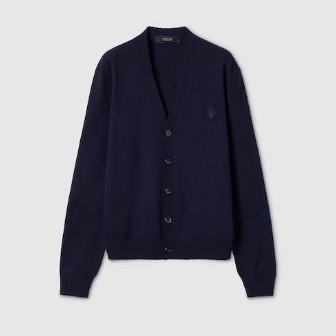 Knit wool cardigan with embroidery