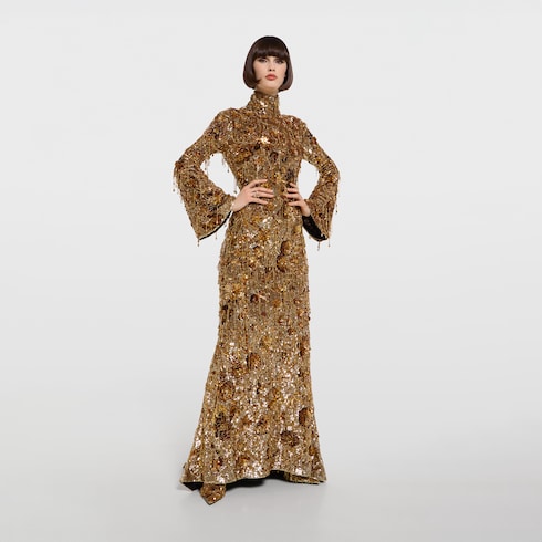 Crystal embroidered tulle long dress