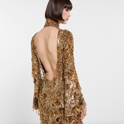 Crystal embroidered tulle long dress