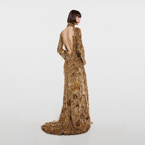 Crystal embroidered tulle long dress