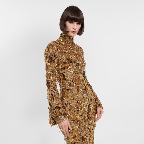 Crystal embroidered tulle long dress