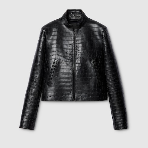 Crocodile leather jacket in black | GUCCI® US
