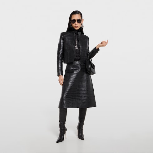 Crocodile leather jacket in black | GUCCI® US