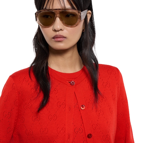 Cardigan en soie et coton à motif pointelle GG