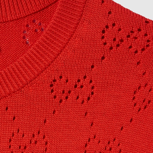 Cardigan en soie et coton à motif pointelle GG