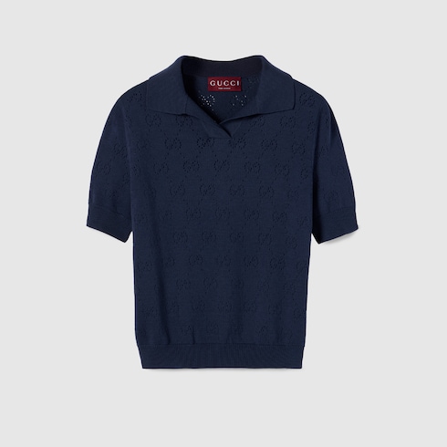 Polo à motif pointelle GG en coton et soie