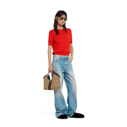 GG pointelle cotton silk top