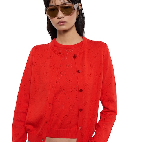 Haut en coton et soie à motif pointelle GG