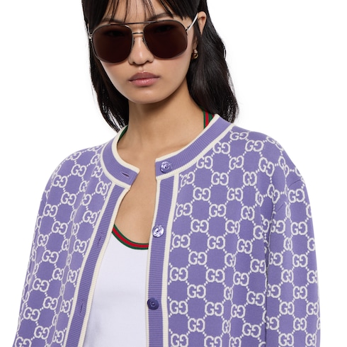 Cardigan in fine cotone GG jacquard