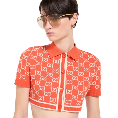 Cardigan court en jacquard de coton GG