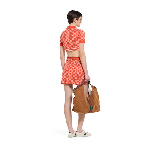 Chaqueta de punto corta de jacquard de algodón con GG