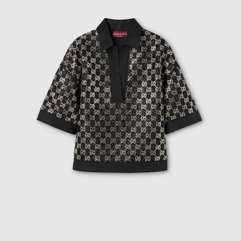 Top de tweed de lana con tela metalizada