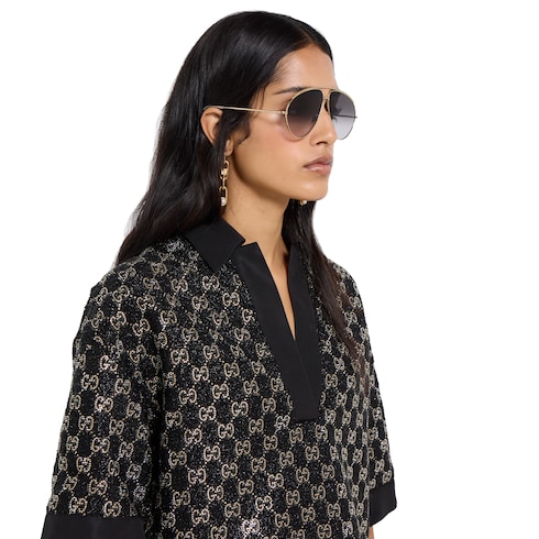 Top de tweed de lana con tela metalizada