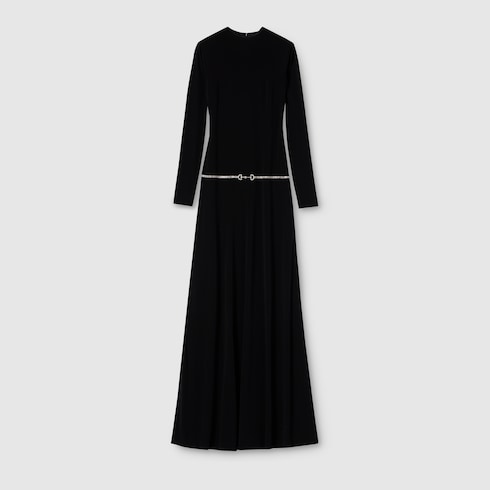 饰水晶马衔扣腰带针织连衣裙