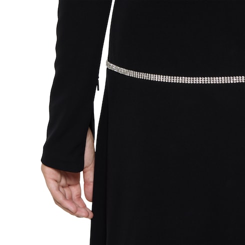 饰水晶马衔扣腰带针织连衣裙