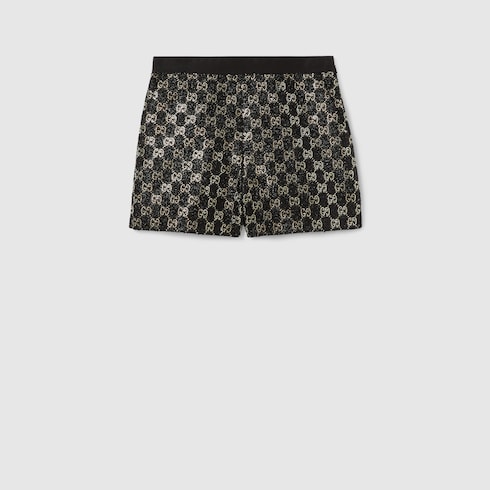 Shorts in tweed di lana lamé ricamati