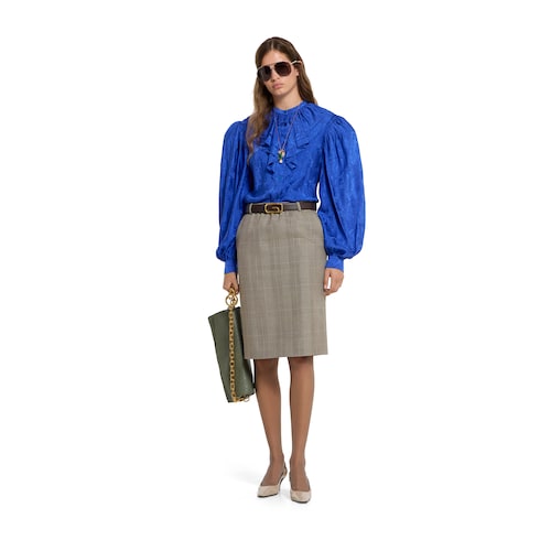 Camicia in twill di seta jacquard con finiture con ruche