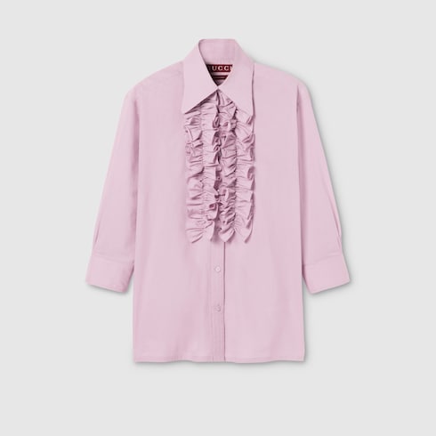 Camicia in mussola di cotone con finiture con ruche