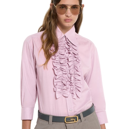 Cotton muslin shirt with ruffle trim